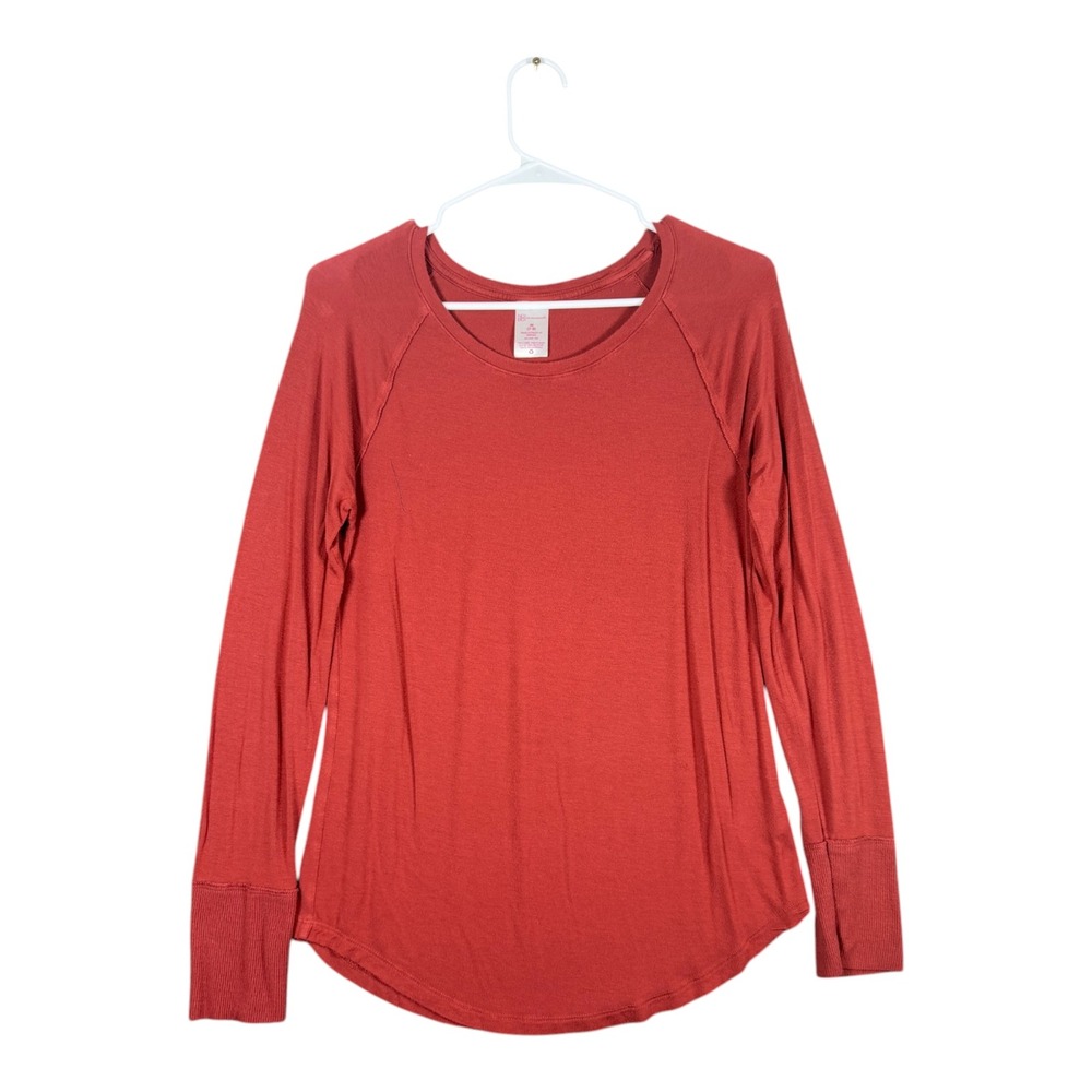 No Boundaries Womens Rust Red Raglan Long Sleeve Top Curved Hem Size M 7-9